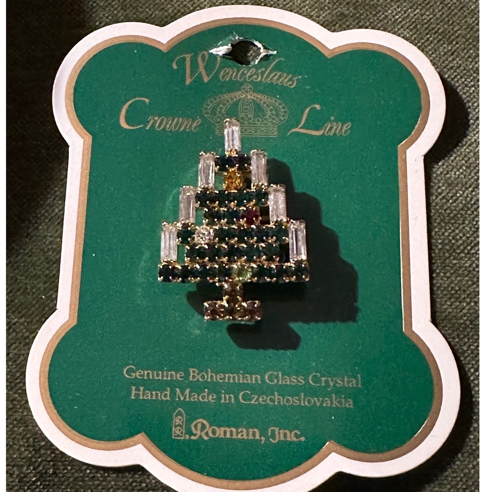 Wencesclaus Roman Inc Glass Crystal Christmas Tree Brooch Pin Czechoslovakia